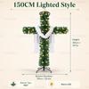 150/180cm Kreuzförmiger Weihnachtsbaum Vorbeleuchtet mit Warmen LED-Lichtern Künstlicher PVC-Weihnachtsbaum Religiöser Feiertag Haus Außen Dekoration