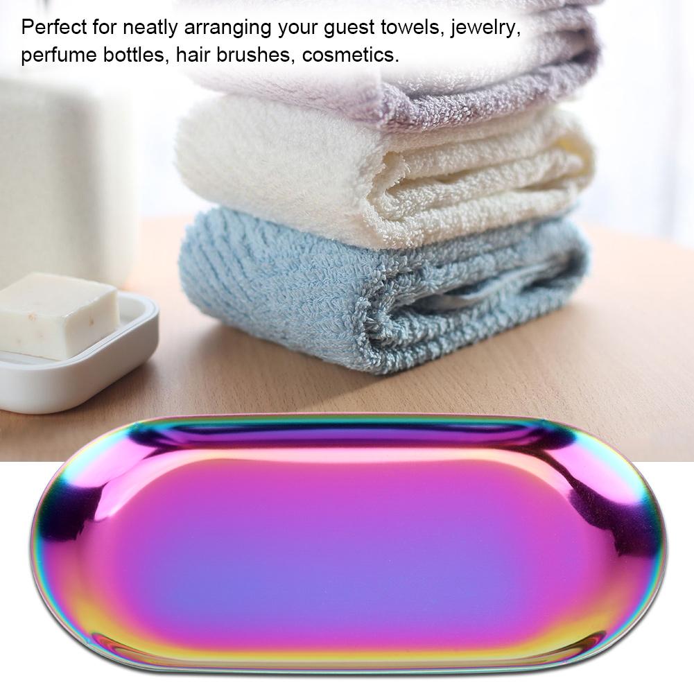 Nordic Stil Edelstahl Lagerung Tablett Kosmetik Schmuck Kuchen Platte für Büro Schreibtische(Regenbogen S)