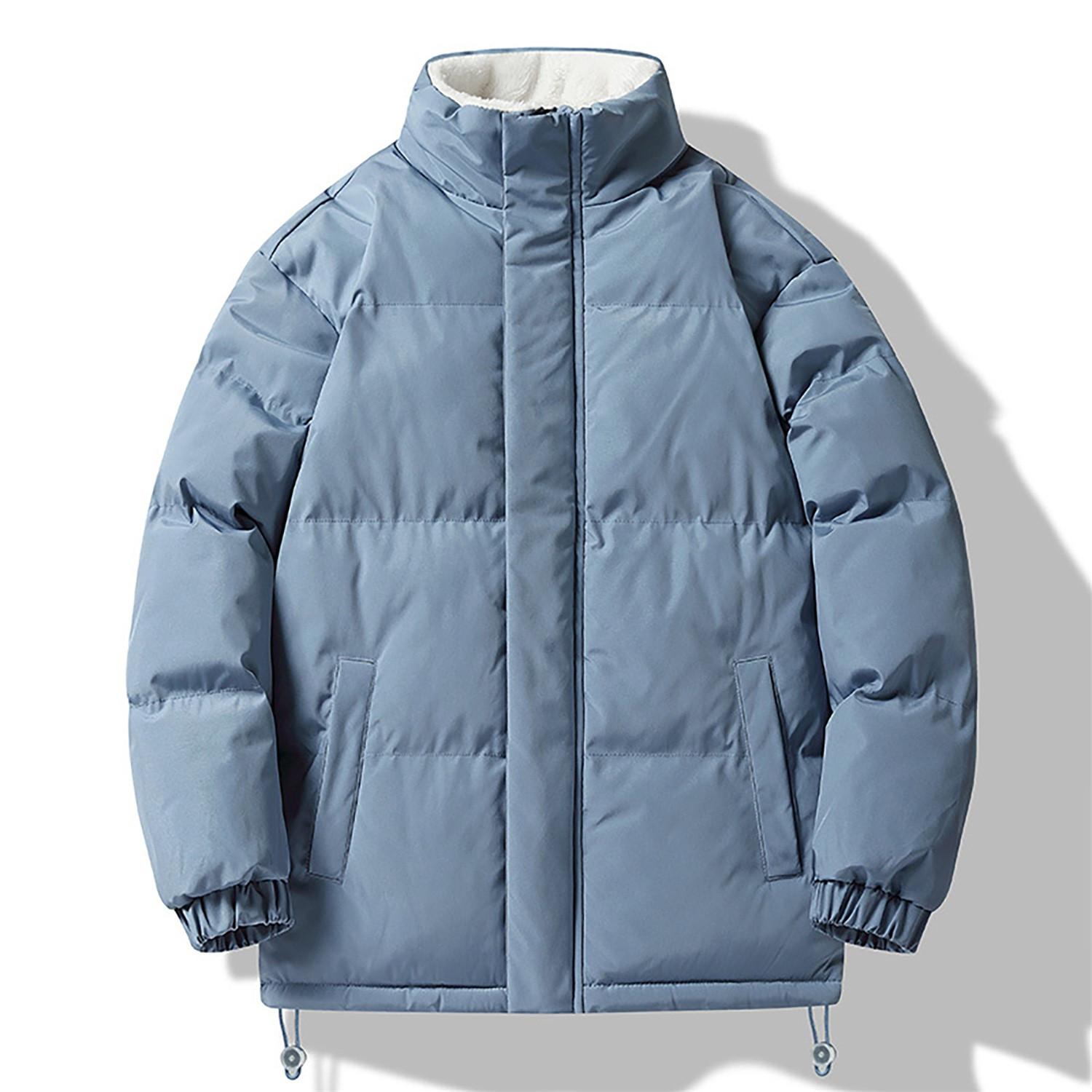 

Мужская теплая куртка с воротником-стойкой, зимнее мужское пуховое пальто с утепленной подкладкой, термопальто без капюшона S синий