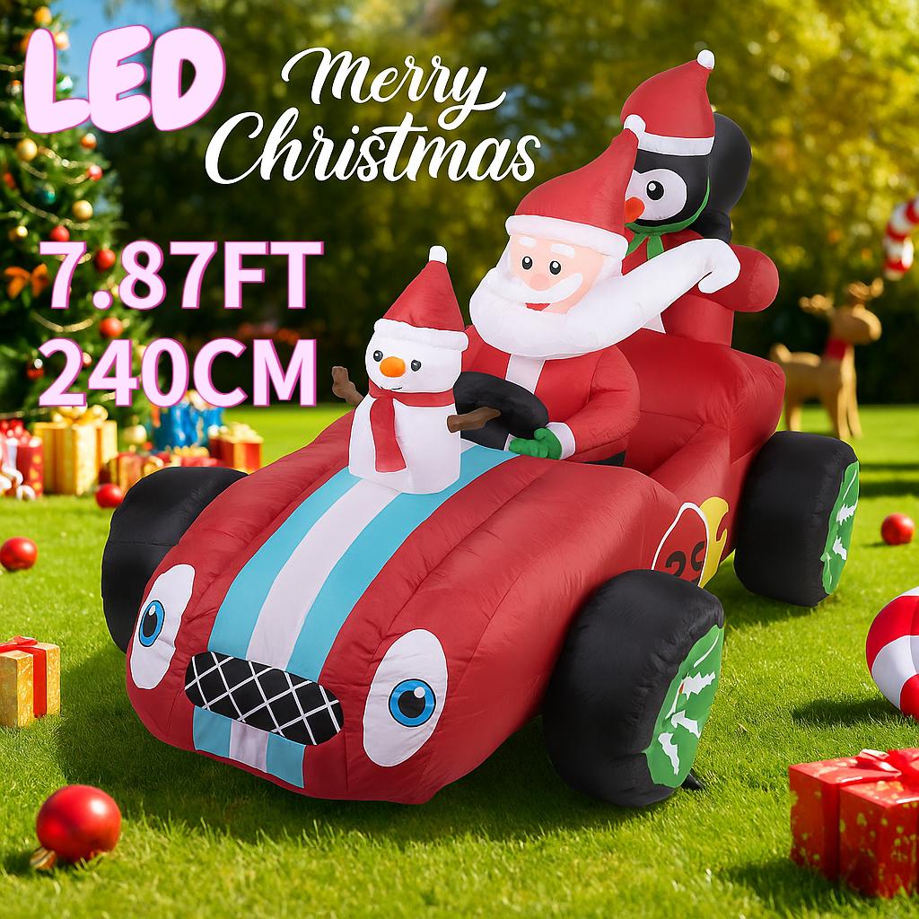 

7.87FT Christmas Inflatable Toys Xmas Yard Lawn Decoration Santa Car Snowman Penguin Home Supplies Gift Ornaments with LED Light EU
