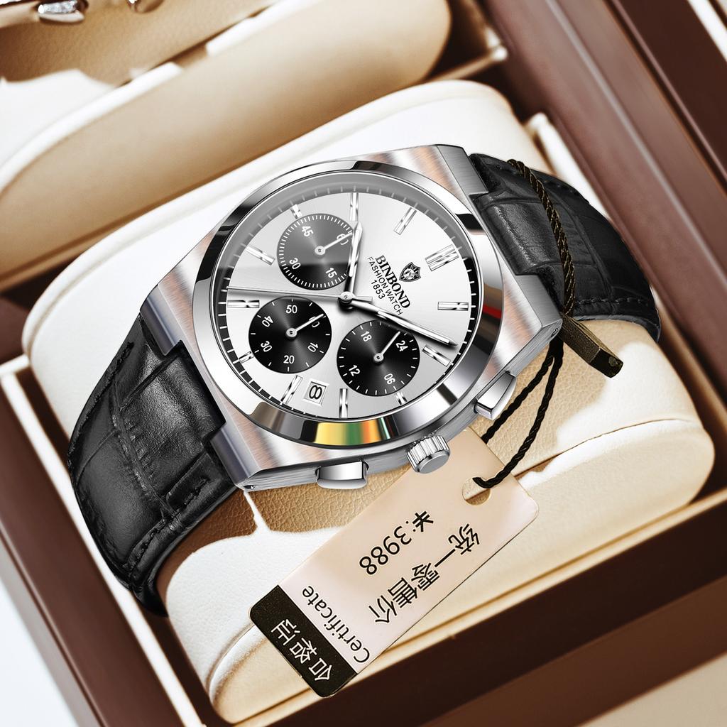 Moderne atmosphärische Drei-Augen-Sechs-Zeiger-Chronographenuhr für Herren, leuchtend, multifunktional, trendige männliche Piloten-Codewatch, Business-Uhr