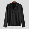 INCERUN Men Lapel Neck Long Sleeve Side Zip-up Casual Fitted Rib Pullovers Undershirts