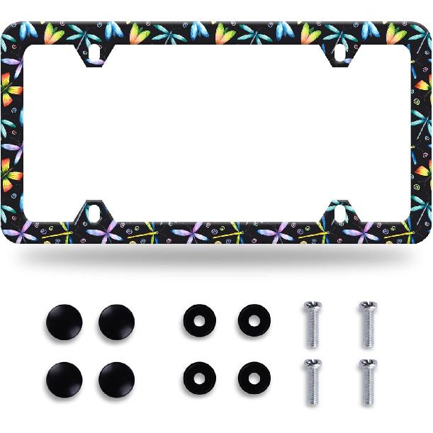 Bats License Plate Frame Stainless Steel Car Decorative 12.3 X 6.3 Inch | Bright License Plate Holders Auto Decoration For Front And Rear Car Tag