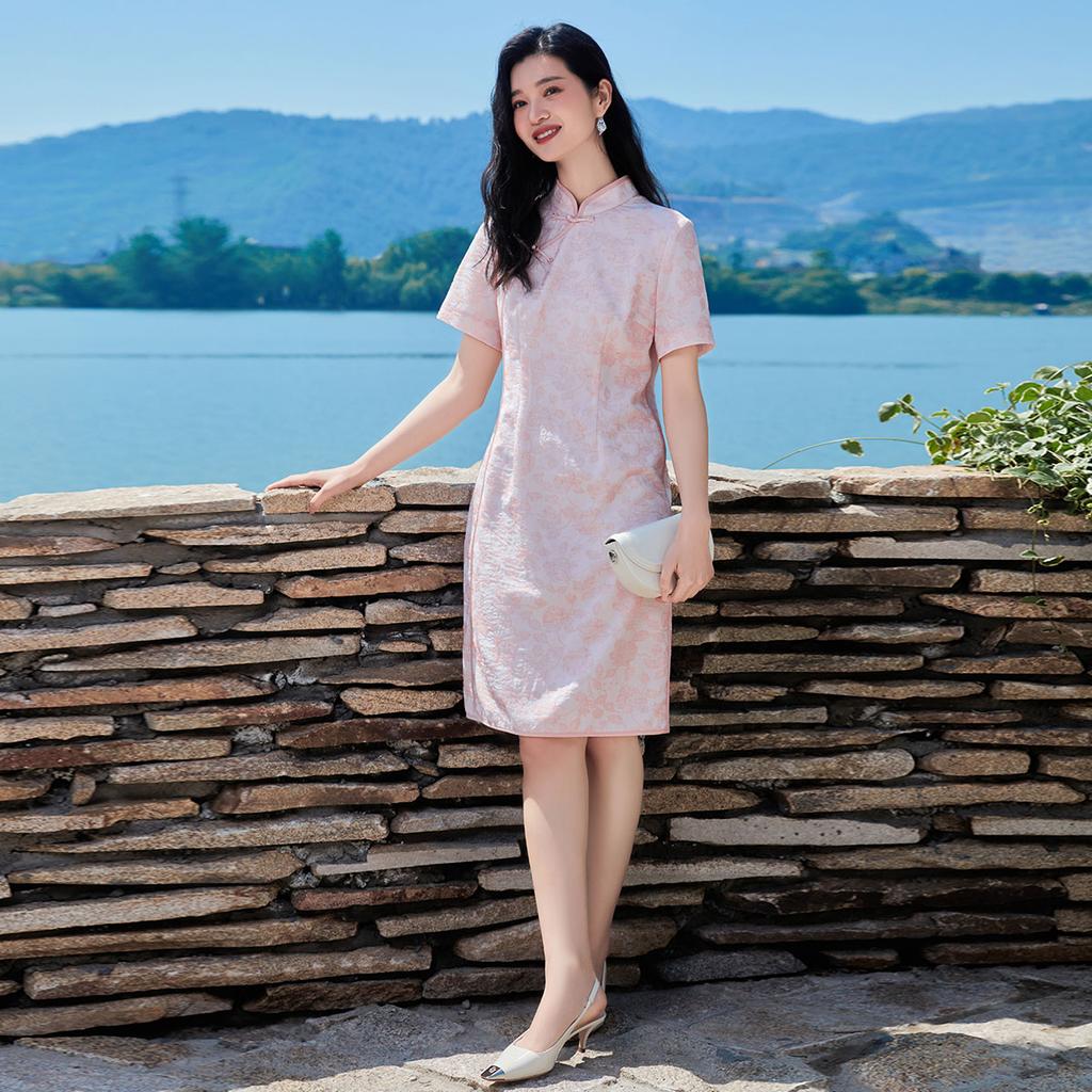 New Chinese Style Floral Short-Sleeved Dress