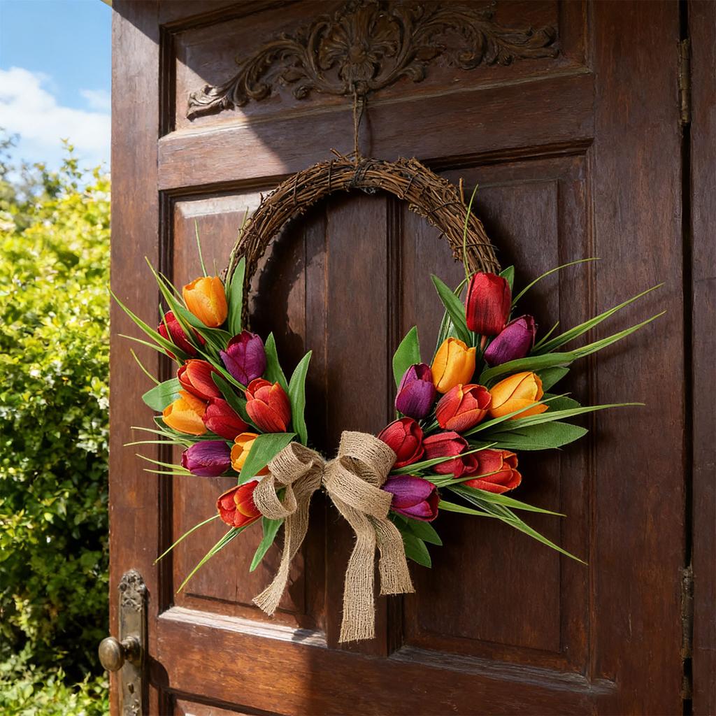 Artificial Floral Wreath European   Colorful Flowers Hanging Wreath for Indoor Outdoor Home Decoration