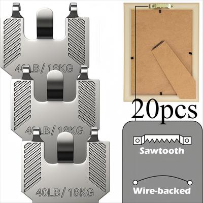 [20pcs Metal Frame Hooks] 20pcs Metal Picture Frame Hooks for Heavy Duty Art, Photo, Mirror, Poster - Wall Mounted Polished Metal Clamps for Room