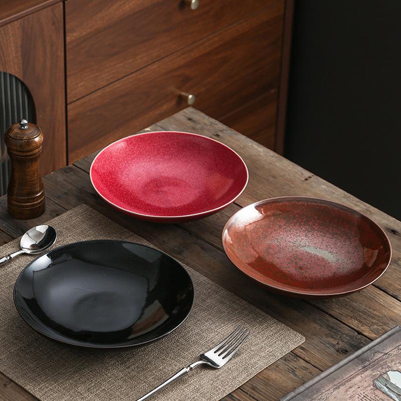 Japanese Ceramic Plate Hat Deep Plate Western Food Main Course Pasta Plate Household Kiln Plate