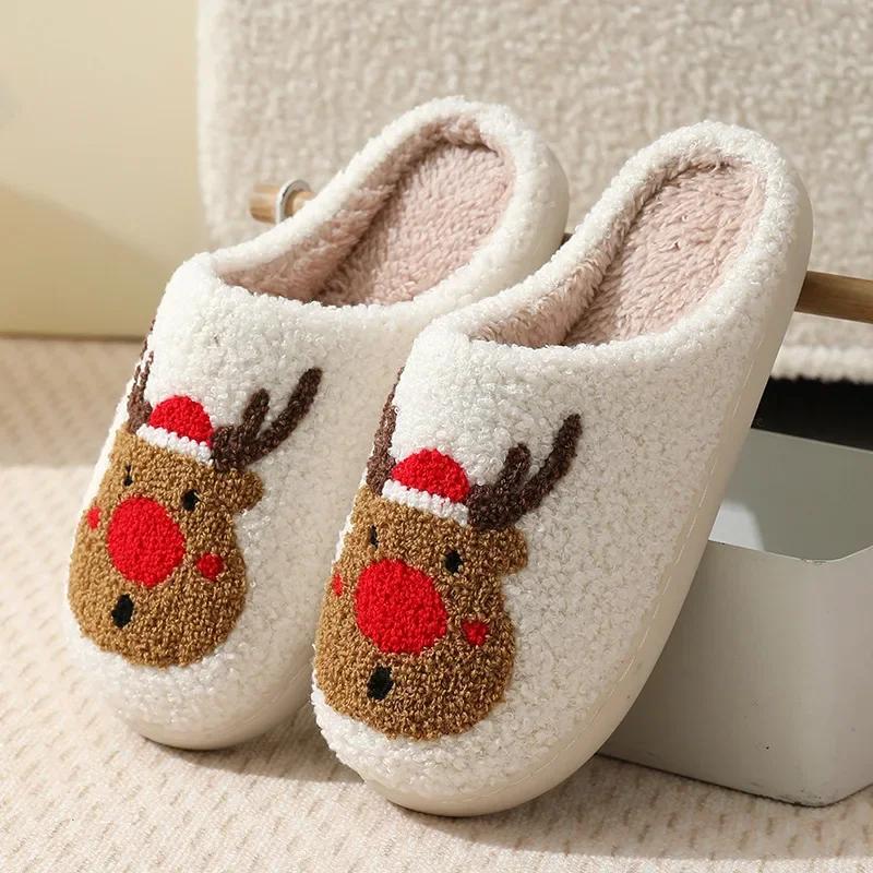 Christmas Fluffy Home Slippers Women Winter Comfort Soft  Indoor Cotton Slippers Woman Funny Shoes House Non-slip Slides Women
