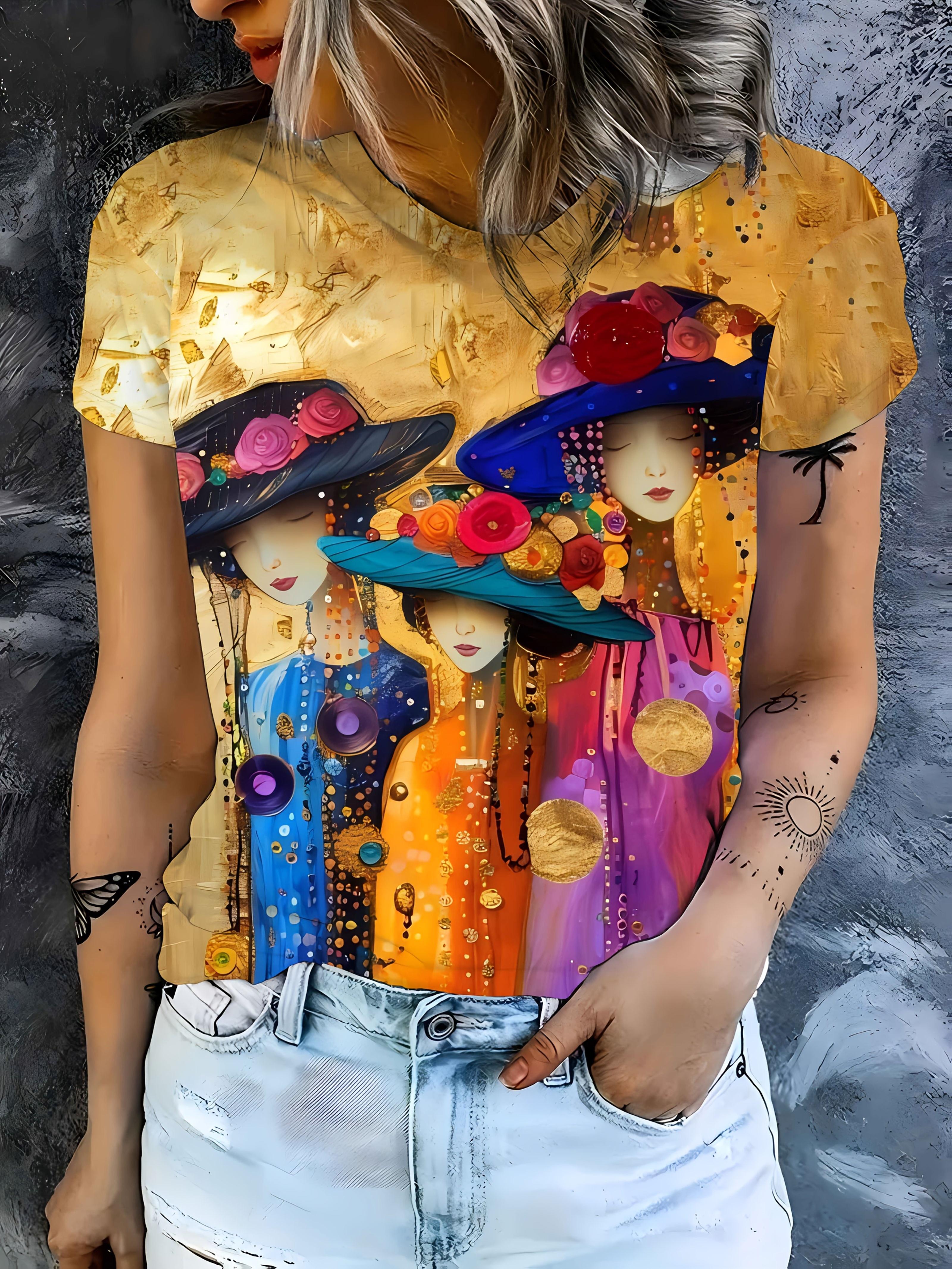 Stylish Women s 3D Full-Body Print Round Neck Short-Sleeve T-Shirt - Vibrant Character Design. 100% Polyester. Lightweight ; Breathable for SpringSumm XS дубильная кора