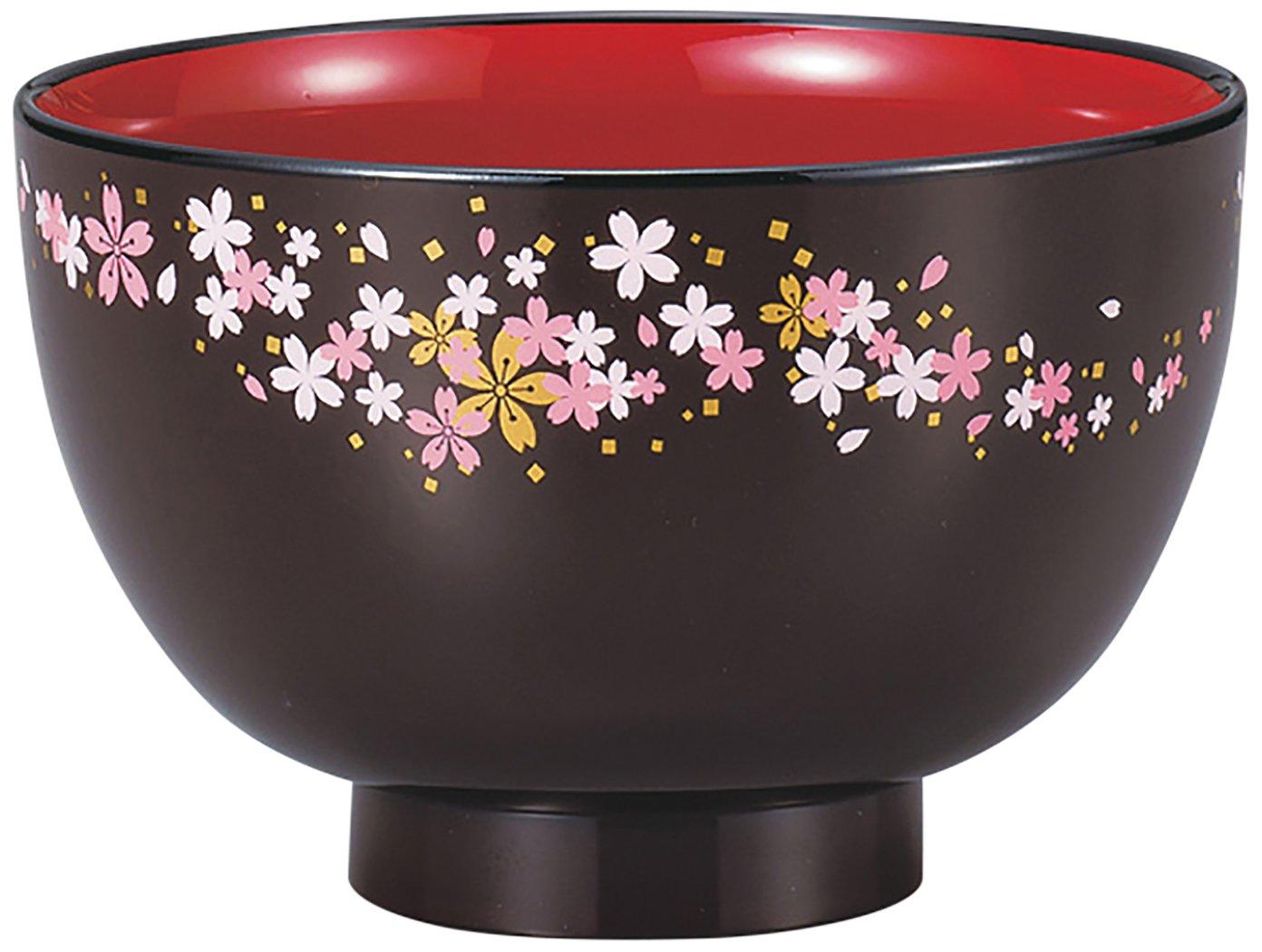 Yamanaka Sakura Soup Dark Red Lacquerware, (Cherry Blossom) Pattern, Microwave-Safe Bowl, (M16737-5)