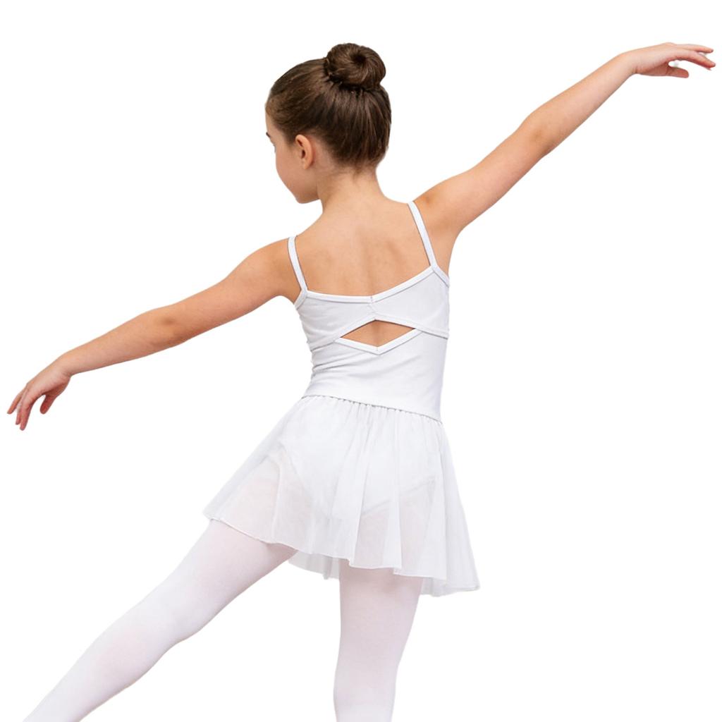 Girls Ballet Mesh Dance Dress Spaghetti Straps Cutout Back Cross Ruched Front Built In Briefs