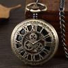 Steampunk Gear Hand Wind Mechanical Pocket Watch Vintage Black Skeleton Hollow Hand Fob Chain Watch Men With Roman Numbers