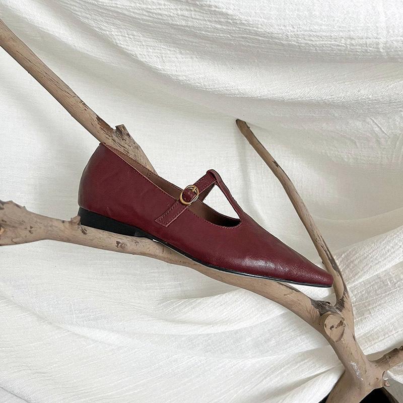 Four Seasons Soft Sole Leather Shoes New Women's Fashion Single Shoes Pointed Head Low Heel Non-slip Cow Sole Comfortable Leather Single Shoes Women