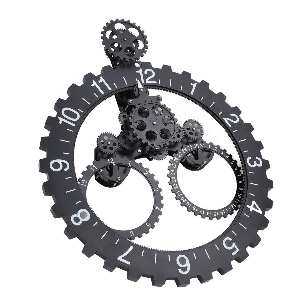 European Style Retro Mechanical Gear Clock Single Sided Pointer Digit Display Big Wheel Wall Clock Black