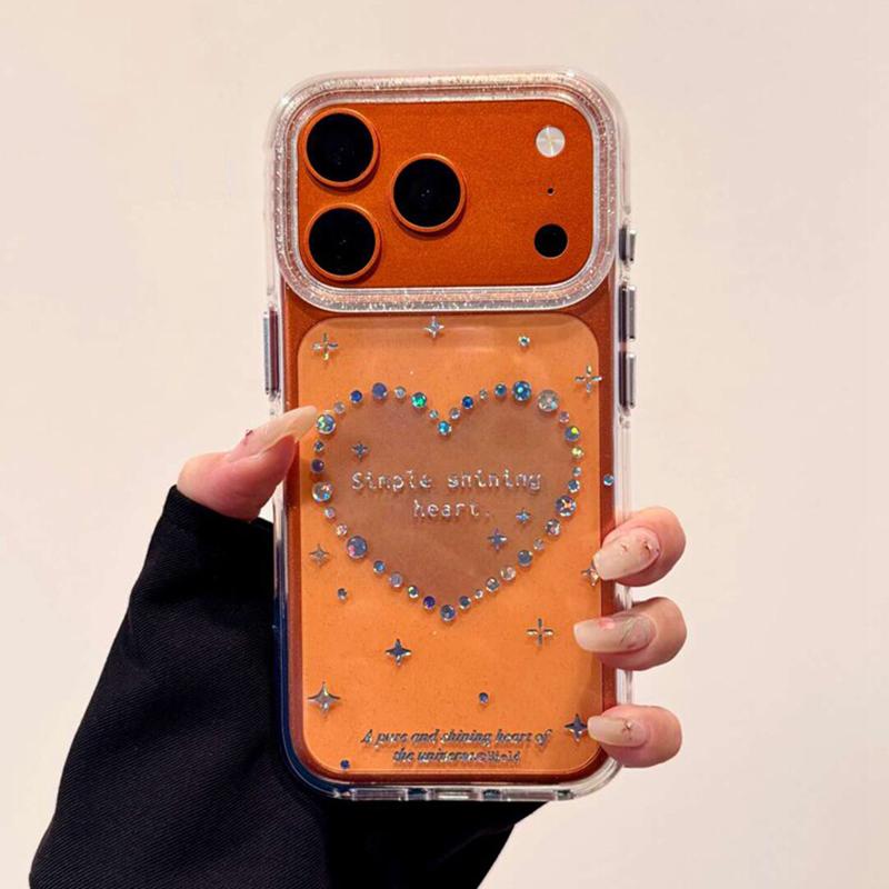 Ins Simple Fashion Shining Love Heart Phone Case For iPhone 17 Pro Max 16 15 14 13 Glitter Shockproof Hard Back Cover