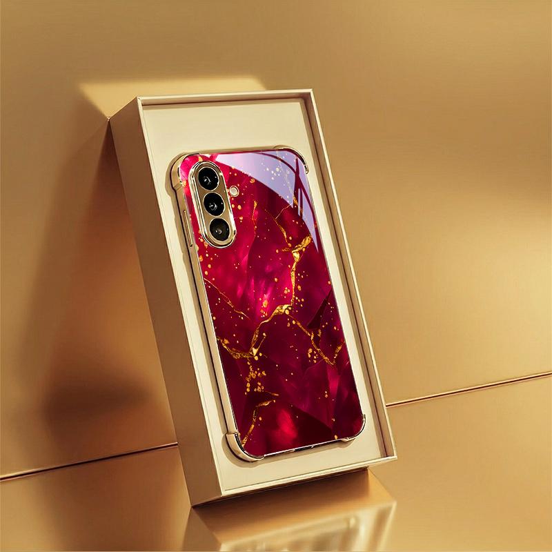 Crack Pattern Electroplated Gold Four-corner Anti-drop Glass Phone Case for Samsung Galaxy S26/S25/S24/S23/S22/S21 Ultra + Fe