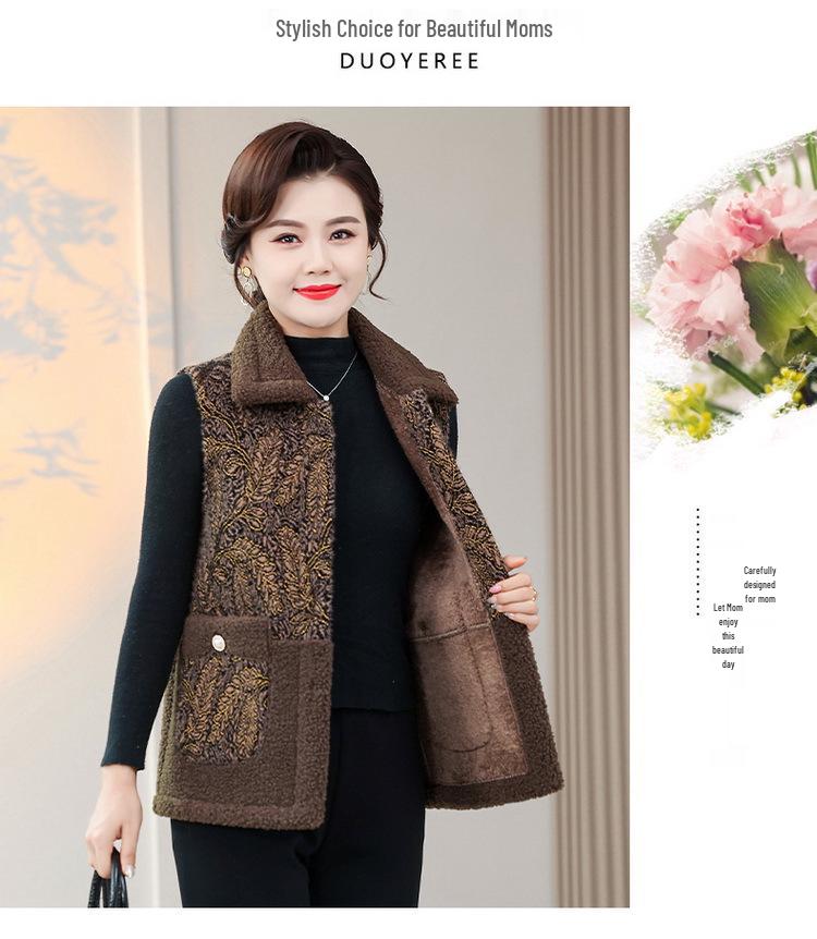 Women's Fleece-Lined Shawl Vest - Winter Wool, Mid-Aged & Elderly Style