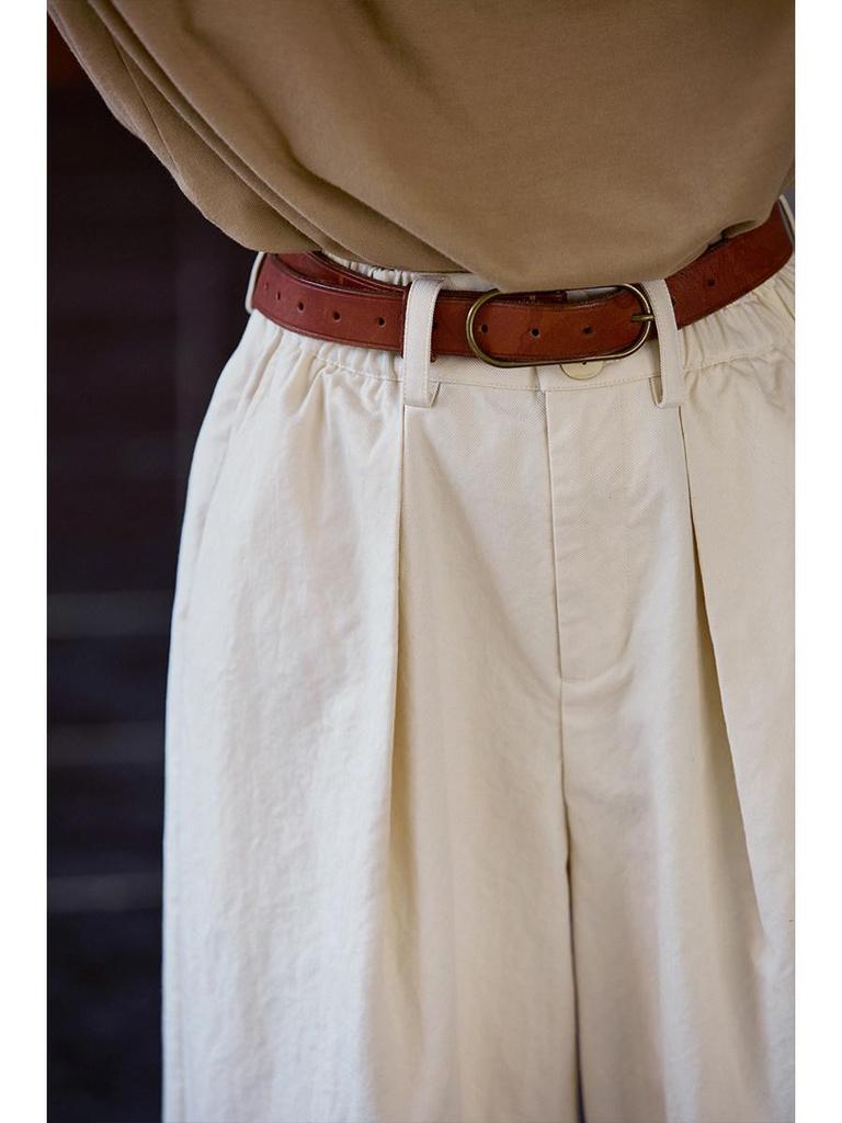 New Folk Craft Jade White Retro Wide-Leg High-Density Elastic Waist Long Pants for Autumn/Winter
