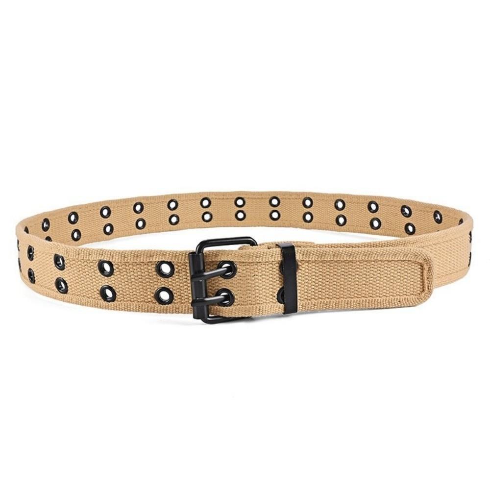 Woven Canvas Waist Belt Metal Buckle Woven Belts Versatile Double Row Buckle Belt Leisure Wear