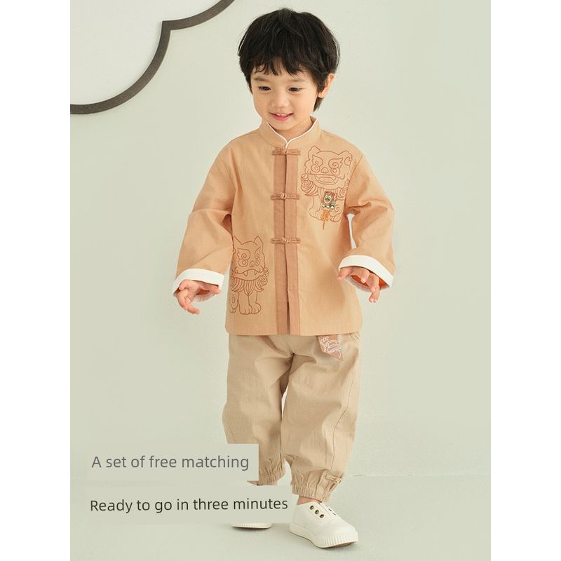 [Same Style as in the Mall] David Bella Boys' Long Pants Set 2026 Spring New Hanfu Chinese Style Two-Piece Set