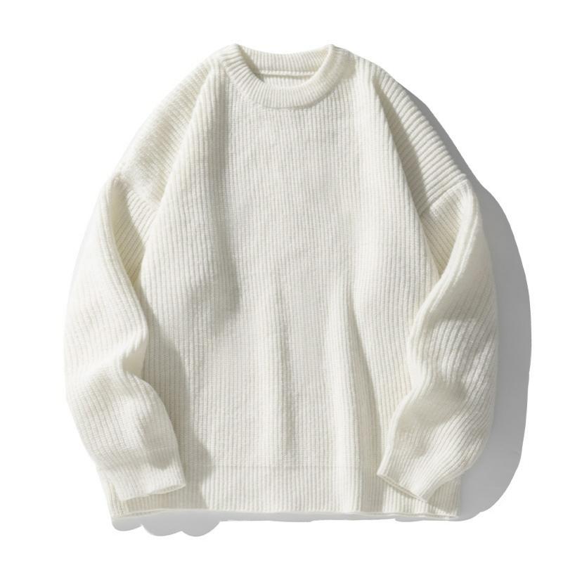 Solid Color Lazy Style Thick Needle Heavy Round Neck Sweater Men's Autumn and Winter Trendy Brand Retro Sweater Loose Casual Jacket