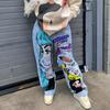 High Street Style Printed Baggy Wide Leg Jeans Hip Hop Cartoon Graphic Denim Trousers Streetwear
