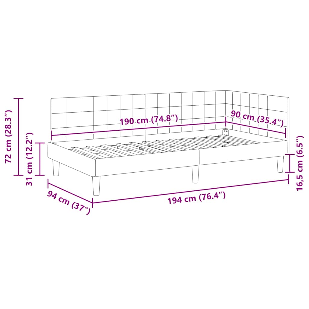 L Shaped Bed Frame with Headboard Cream Color 90 Cm X 190 Cm Velvet