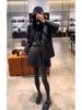 Plus Size Grey Wool-Blend A-Line Pleated Skirt – High Waist, Slimming, Short for Petite Chubby Women, Spring/Autumn