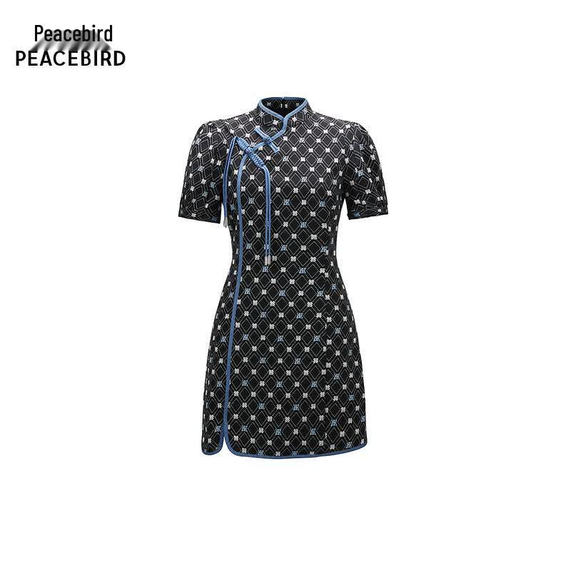 Peacebird Jacquard Chinese Style Puff Sleeve Dress M