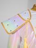Kids Girls Anime Character Cosplay Outfit Iridescent Gloss Contrast Color Mock Neck Long Sleeve Chest Tassels Decor Back Invisible Crop Top and Matche