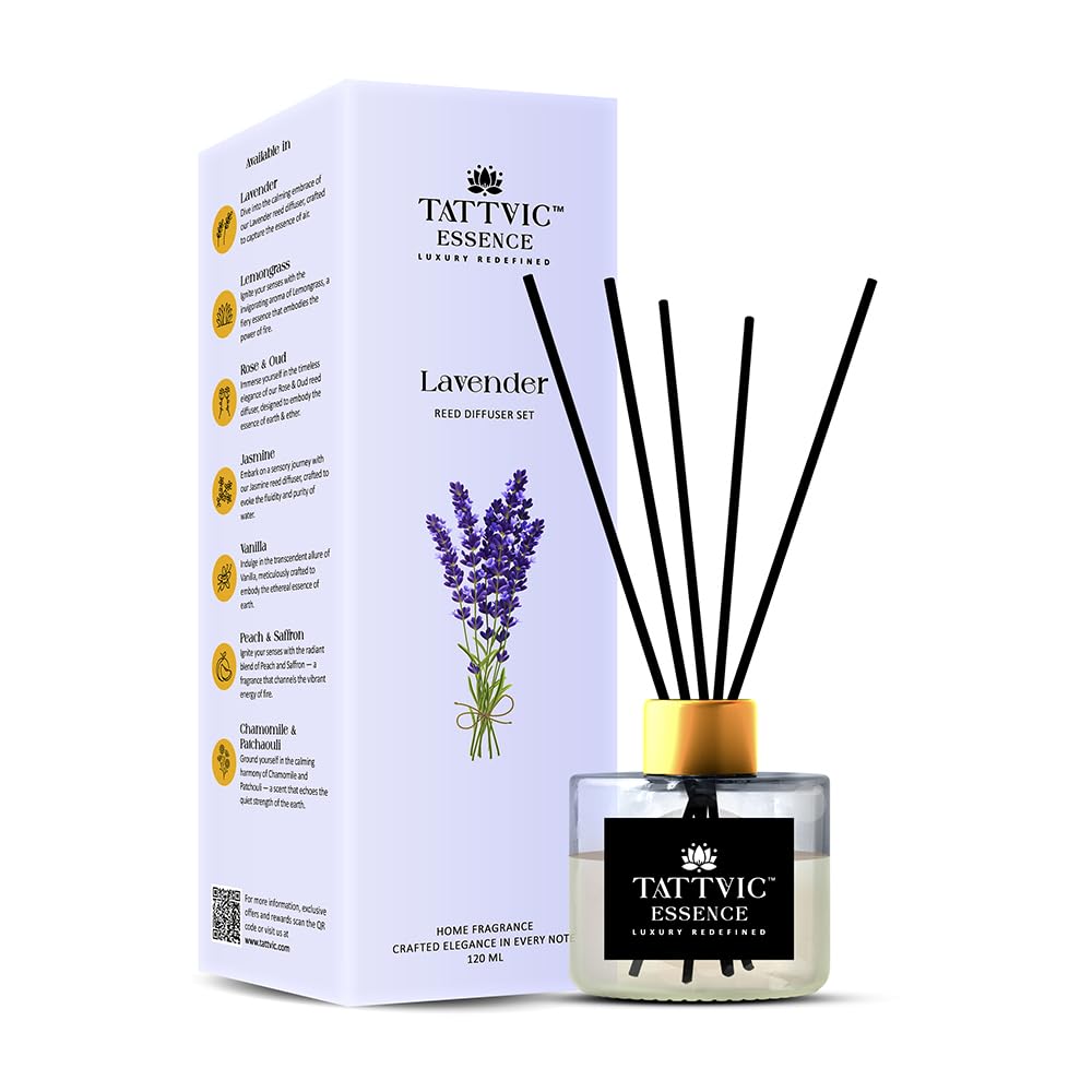 Essence Lavender Reed Diffuser Set 120 ml with 6 Fibre Reed Sticks | Natural Toxin-Free Home Fragrance | 120 ml
