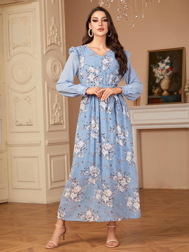 Elegantes Damen Langarm Patchworkkleid mit Druck für den Nahen Osten, Europa und Amerika