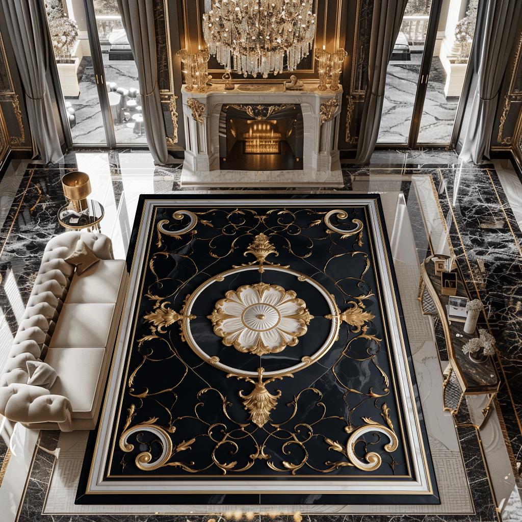 Covor European de Lux Negru și Auriu pentru Decorarea Sufrageriei Zonă Mare Hol Vilă Covor Antiderapant pentru Podea Dormitor Acasă Zona Canapelei