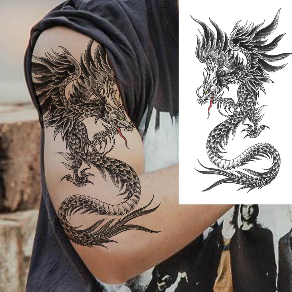 1 Sheet Dragon Temporary Tattoos For Men Women Water Transfer Tattoo Sticker Self Adhesive High Quality Fake Tatoo Arm Forearm