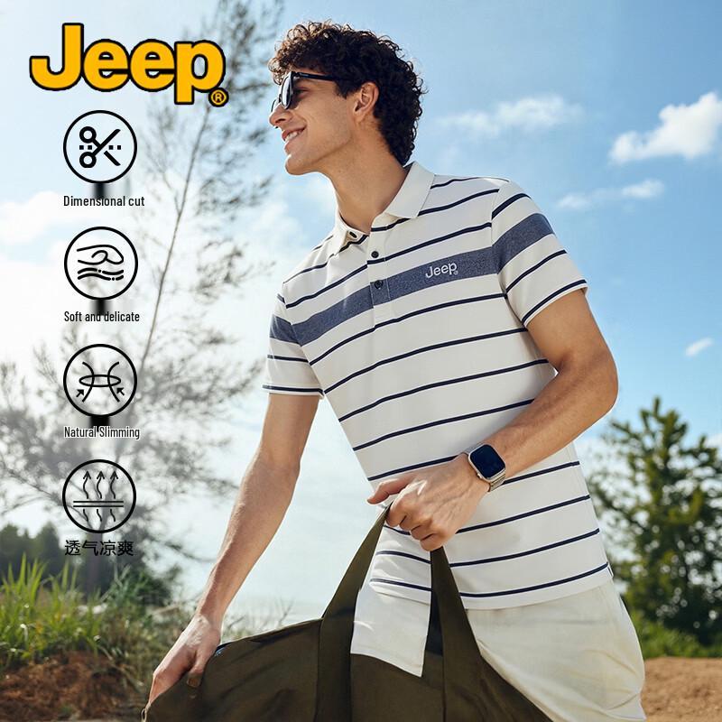 JEEP Men s Business Casual Striped Anti-Wrinkle Polo Shirt 4XL