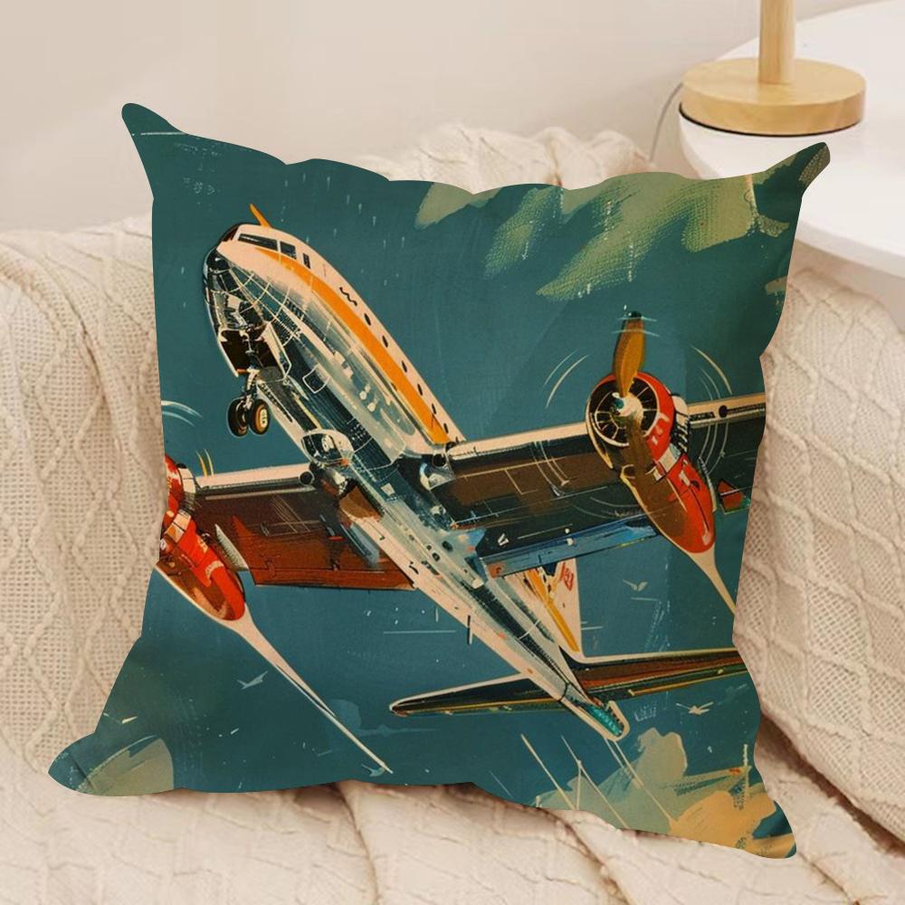 Aircraft Airplane Cool Cushion Cover Soft Plush Fabric Double-Sided Printed Sofa Cushion Cover for All Seasons Home Decor Gift