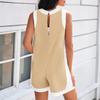 Damen Kurz Ärmellos Locker Geschnitten Romper Taschen Freizeit Overalls