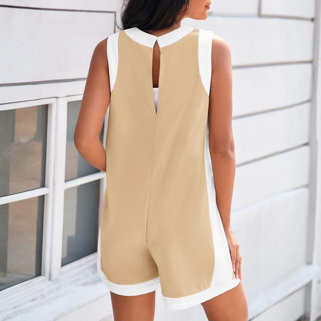 Damen Kurz Ärmellos Locker Geschnitten Romper Taschen Freizeit Overalls