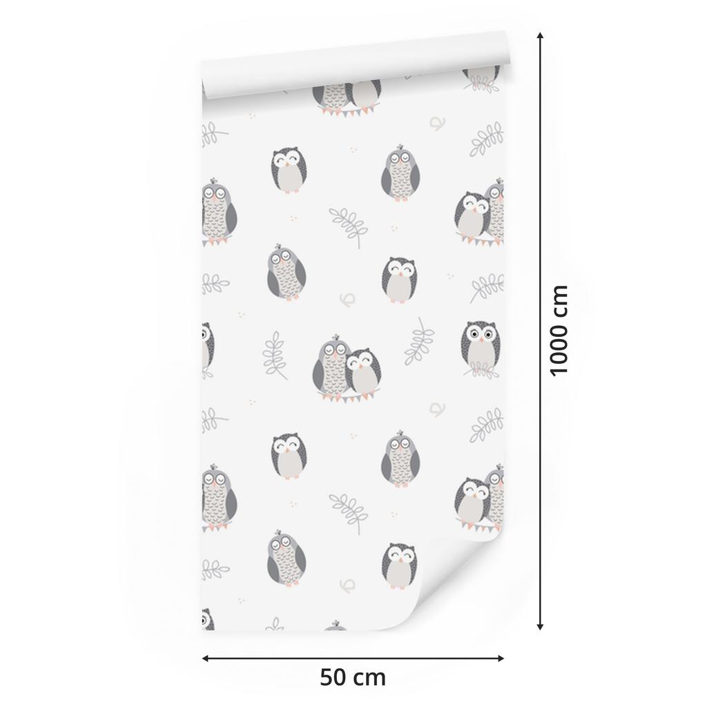Owls on a light background wallpaper for the living room and bedroom 50x1000