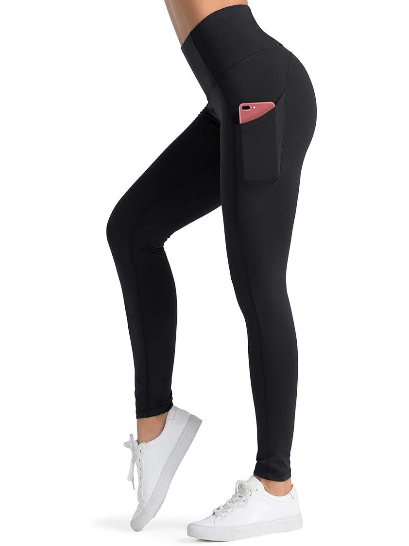 

Европейские женские эластичные фитнес-йога штаны с высокой талией и косыми карманами XXL чёрный