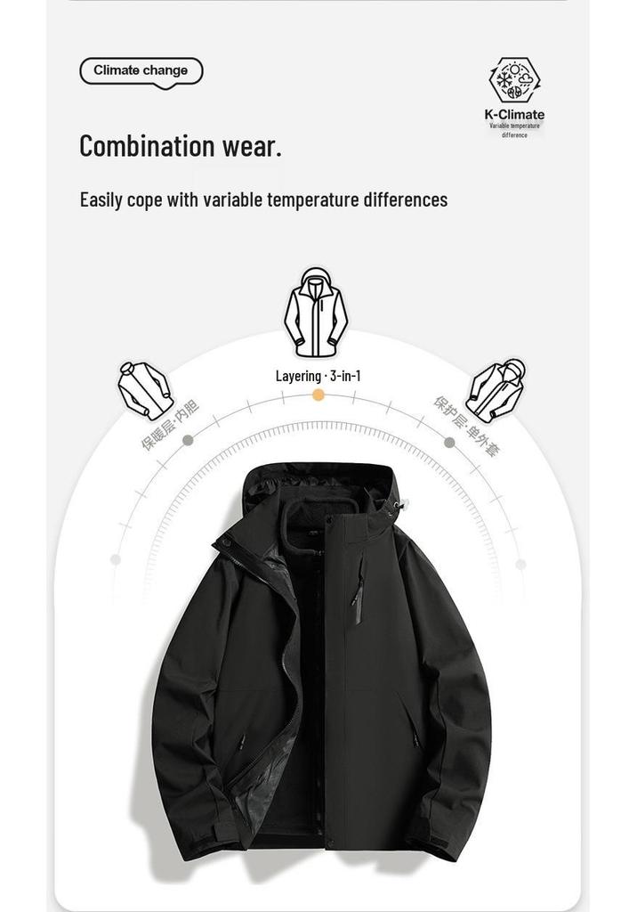 Giacca da sci 3-in-1 Unisex: Antivento, Impermeabile, Cappuccio Staccabile, Foderato in Pile per Sport all'Aperto e Arrampicata