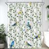 Rideau de Douche Fleur Aquarelle, Fleur de Prunier Vintage Plante Tropicale Feuille Verte Élégance Oiseau, Ensemble Décoration Salle de Bain Avec Crochets