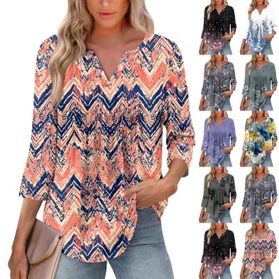 Tricou cu mâneci șapte sferturi, cu decolteu în V, pliat, la modă, pentru femei