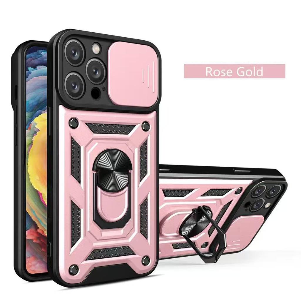 Military Grade Slide Camera Lens Protection Armor Case for iPhone 16 15 14 Plus 13 12 11 Pro Max With Metal Ring Bumpers Cover