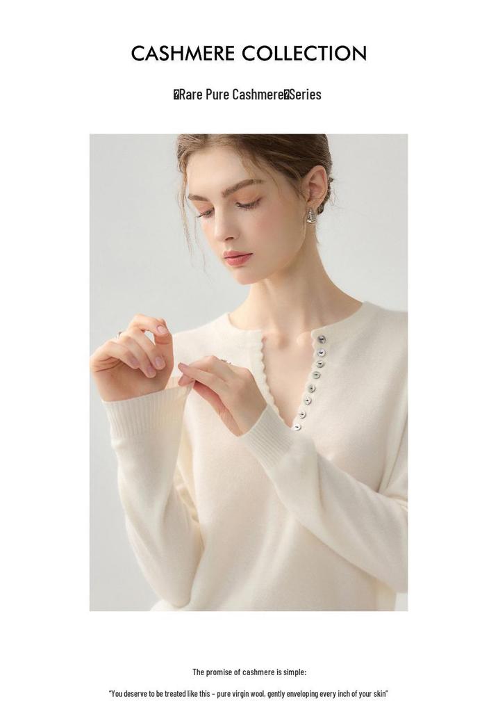 Lekasha Women's 100% Pure Cashmere V-Neck Long-Sleeve Autumn/Winter Base Layer Top