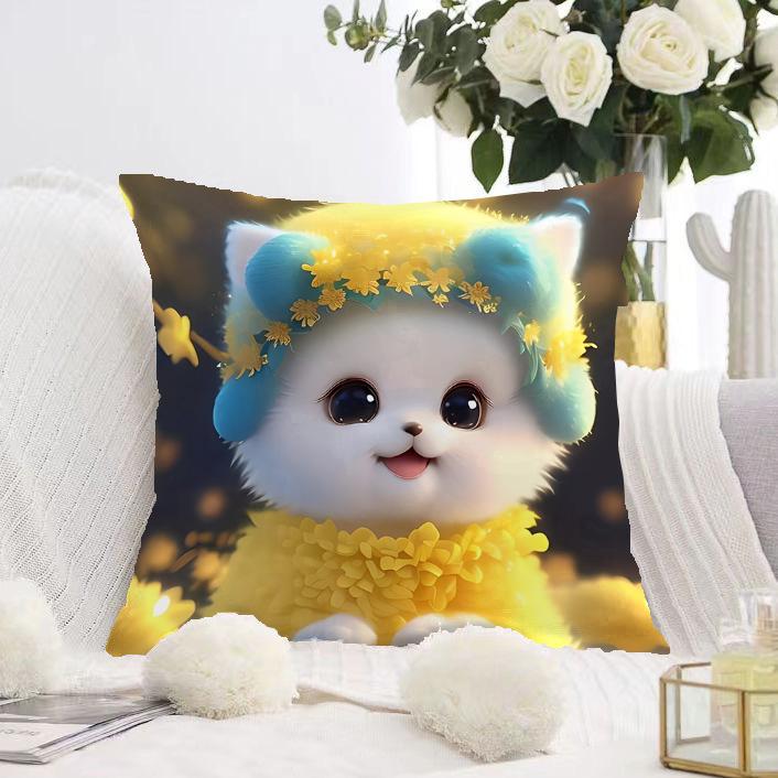 White Cat and Dog Pillowcase Dormitory Decoration Office Living Room Sofa Home Pillowcase