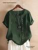 Women's Plus Size Casual Cotton Linen Button-Up Retro T-Shirt
