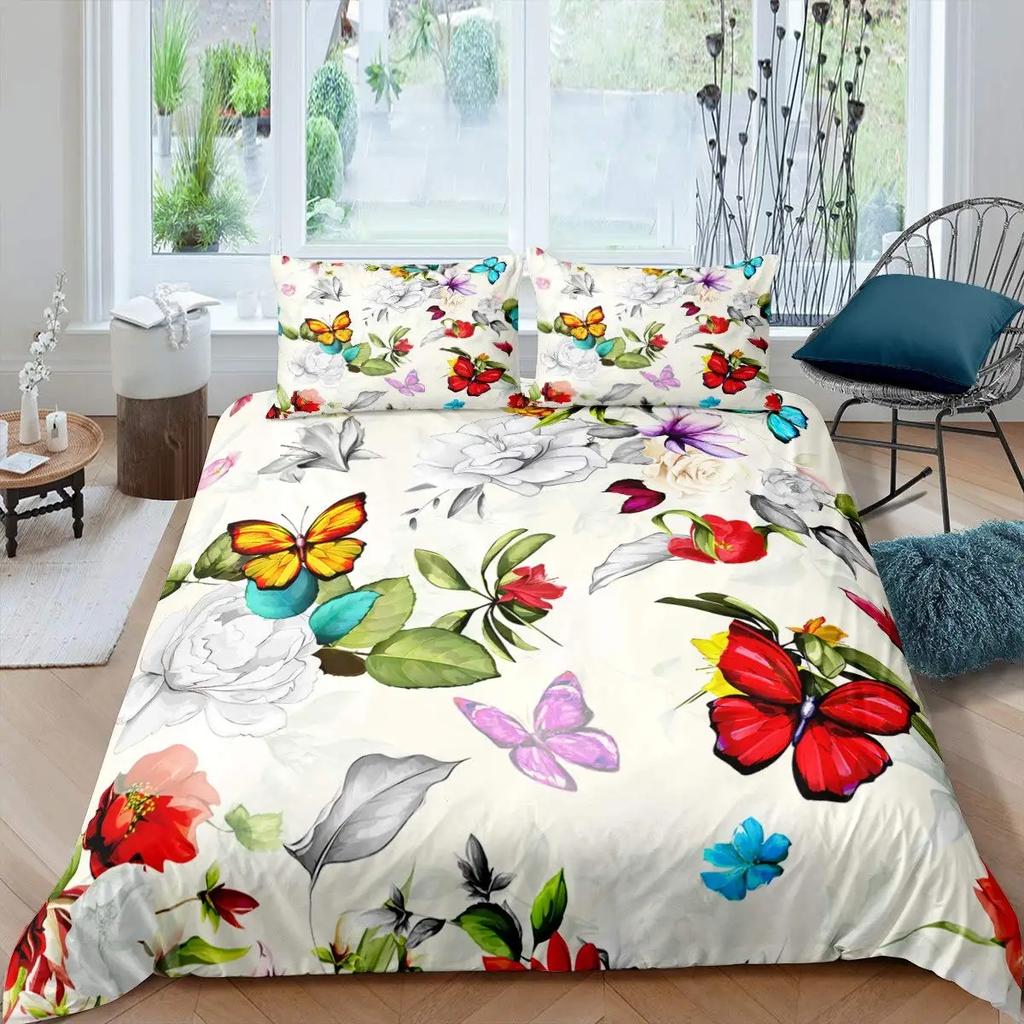 Pink Peony Duvet Cover Set Tulips Flowers Comforter Cover For Girls Women TwinFlorals Blossoms Botanical Plants Bedding Sets