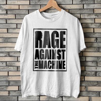 Rage Against The Machine Logo Black, Unisex White Cotton T-Shirt