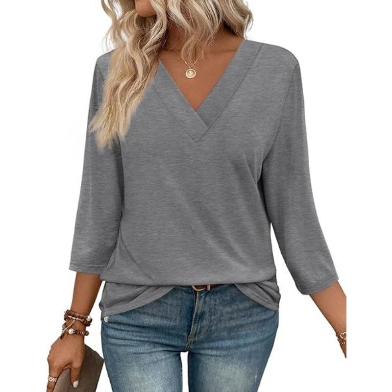 

Women s V-neck 7-inch Sleeve Top for Spring Casual Women s Clothing Waist Tied Knit T-shirt XXL серый